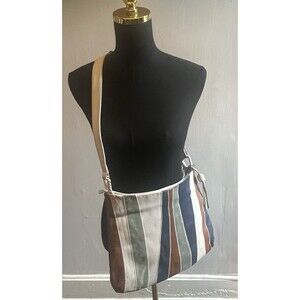 Rossi Real Leather Made In Italy Striped Leather Bag Zipper Snap Closure Pockets